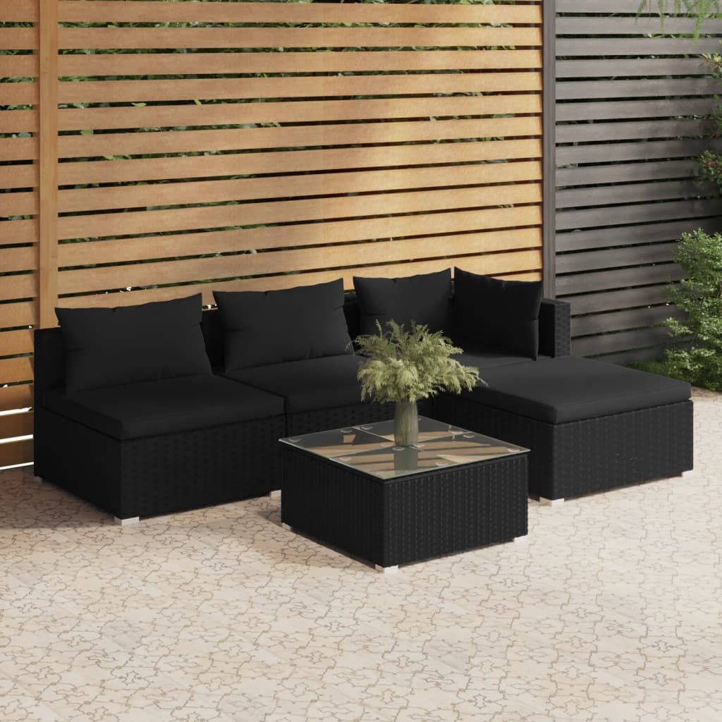 8720286983201_m_en_hd_1 vidaXL 5 Piece Garden Lounge Set with Cushions Poly Rattan Black - Image 1