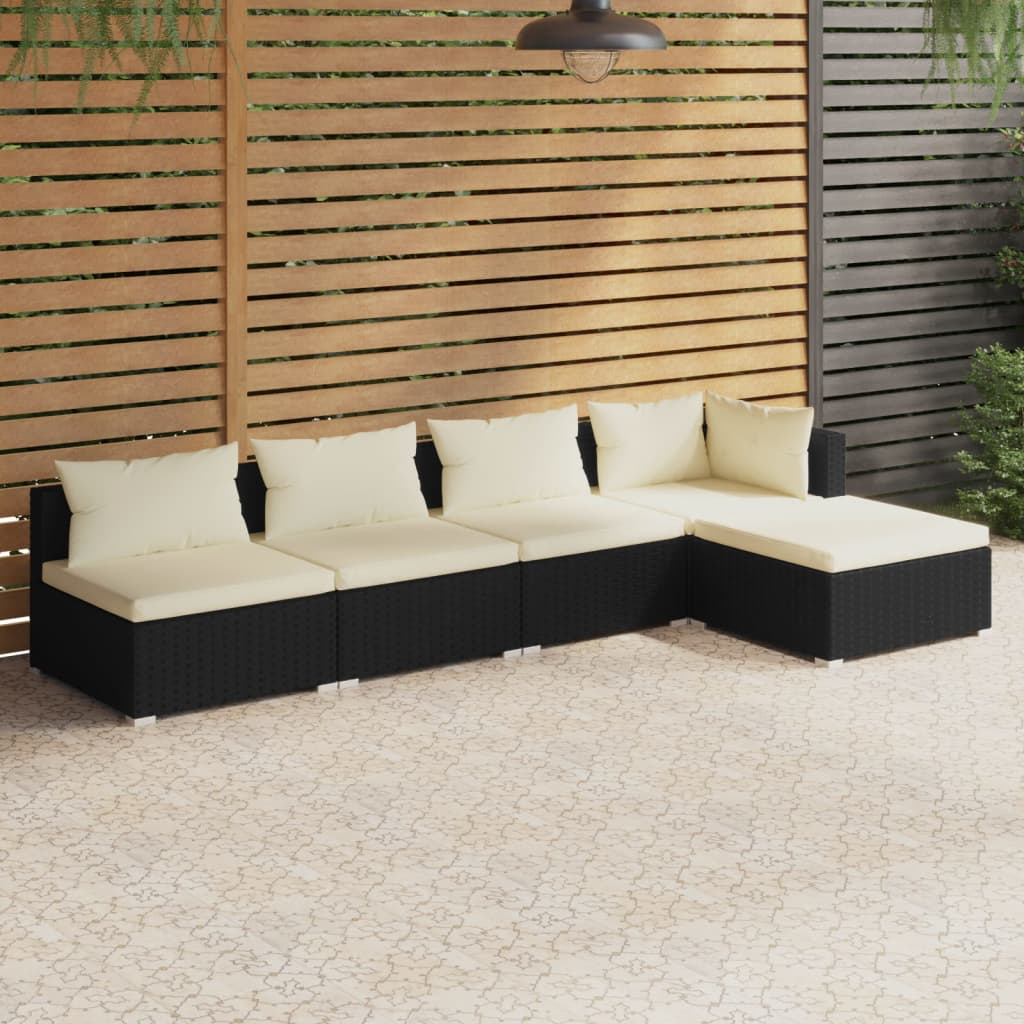 8720286983270_m_en_hd_1 vidaXL 5 Piece Garden Lounge Set with Cushions Poly Rattan Black - Image 1