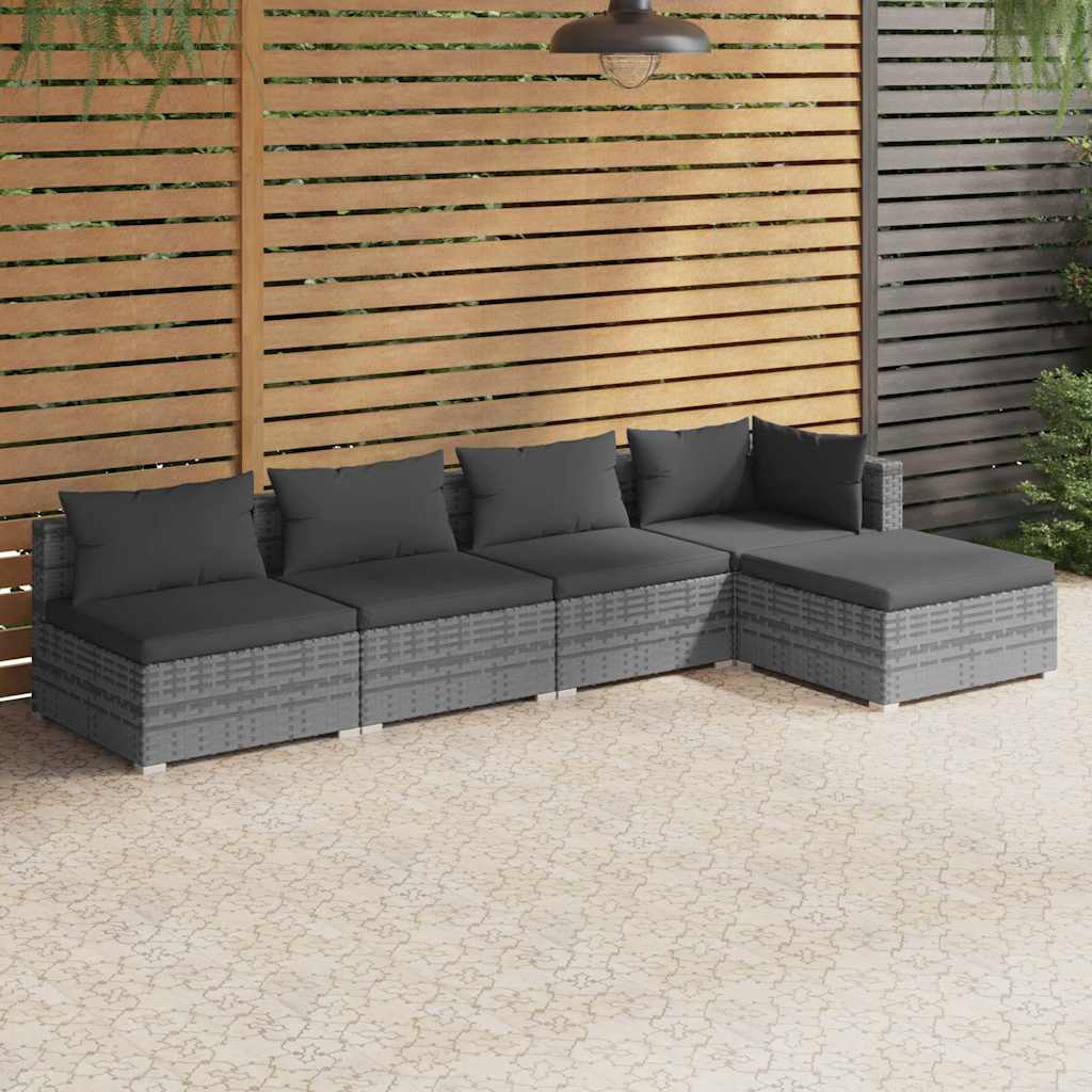 8720286983331_m_en_hd_1 vidaXL 5 Piece Garden Lounge Set with Cushions Poly Rattan Grey - Image 1