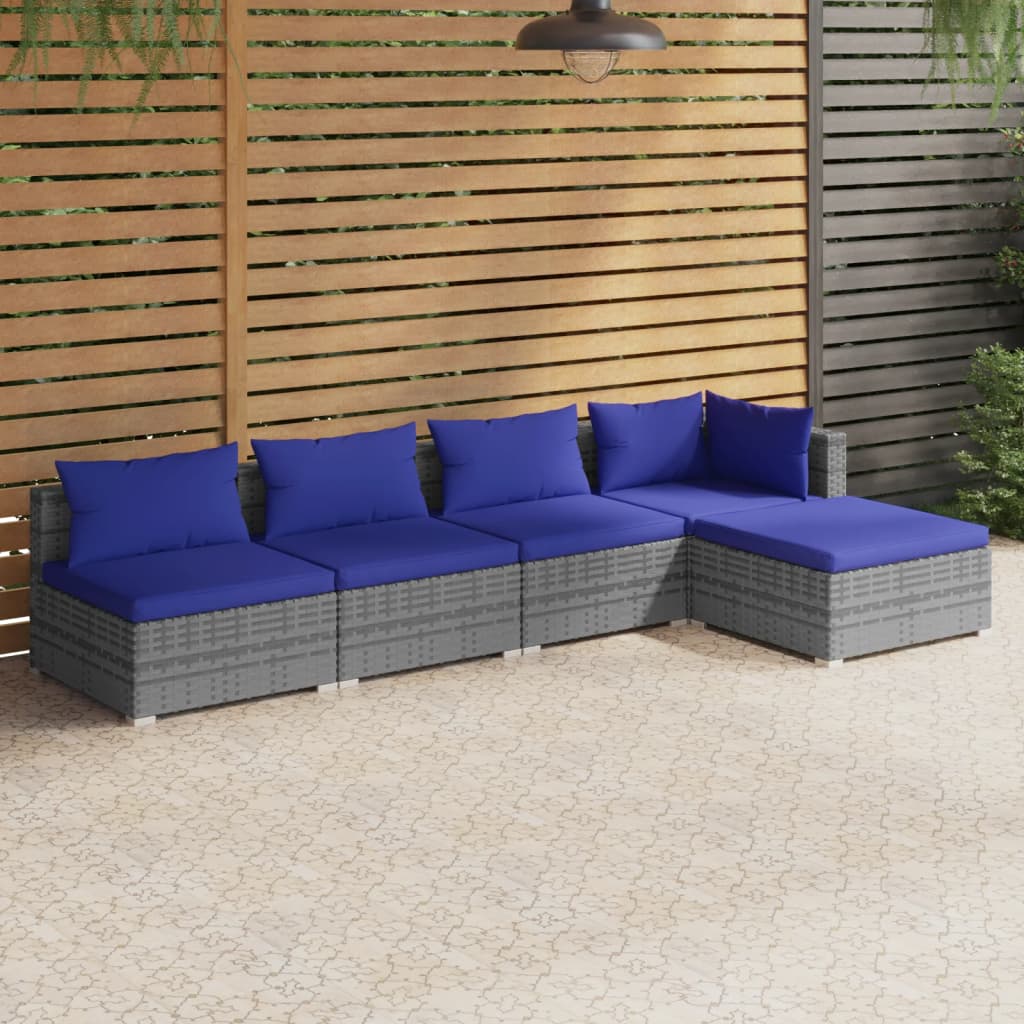 8720286983348_m_en_hd_1 vidaXL 5 Piece Garden Lounge Set with Cushions Poly Rattan Grey - Image 1