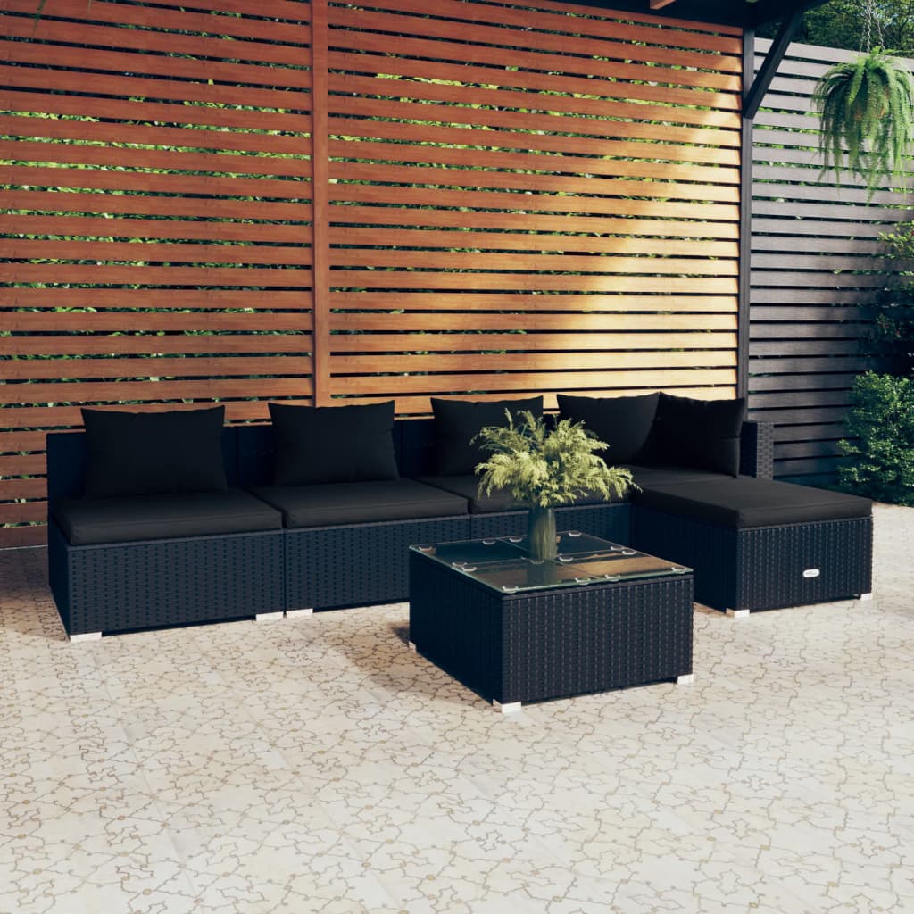 8720286983362_m_en_hd_1 vidaXL 6 Piece Garden Lounge Set with Cushions Poly Rattan Black - Image 1