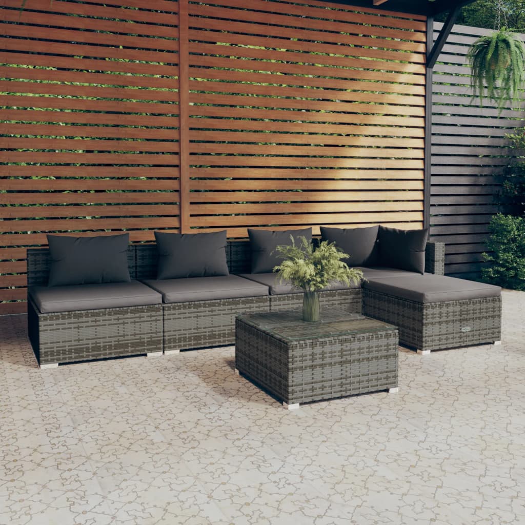 8720286983416_m_en_hd_1 vidaXL 6 Piece Garden Lounge Set with Cushions Poly Rattan Grey - Image 1
