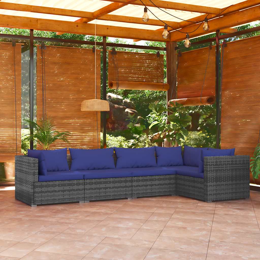 8720286983980_m_en_hd_1 vidaXL 5 Piece Garden Lounge Set with Cushions Poly Rattan Grey - Image 1