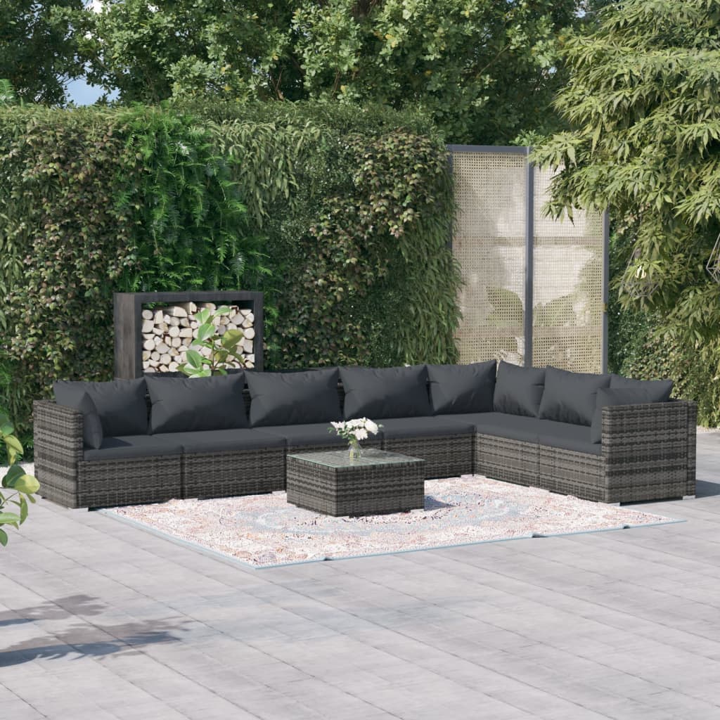 8720286984611_m_en_hd_1 vidaXL 8 Piece Garden Lounge Set with Cushions Poly Rattan Grey - Image 1