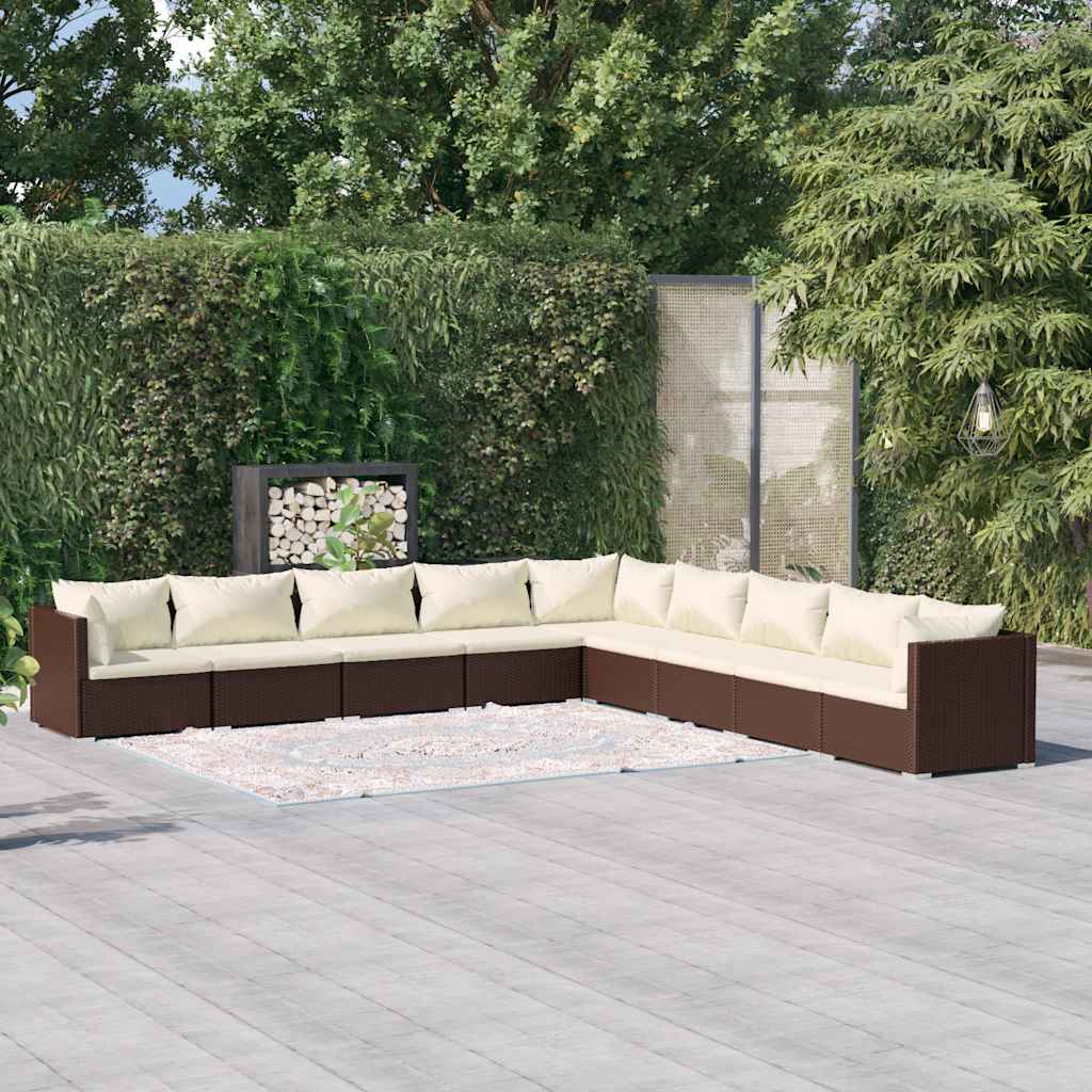 vidaXL 9 Piece Garden Lounge Set with Cushions Poly Rattan Brown