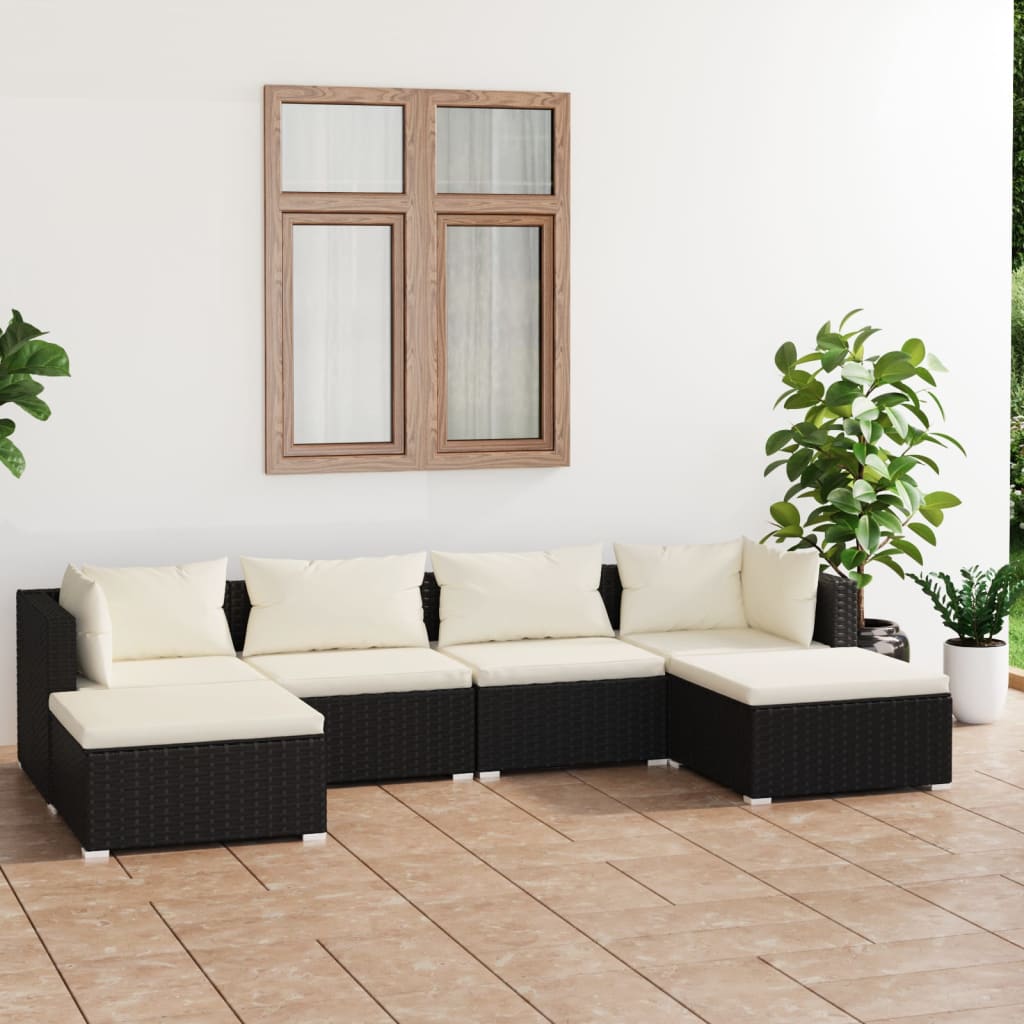 vidaXL 6 Piece Garden Lounge Set with Cushions Poly Rattan Black