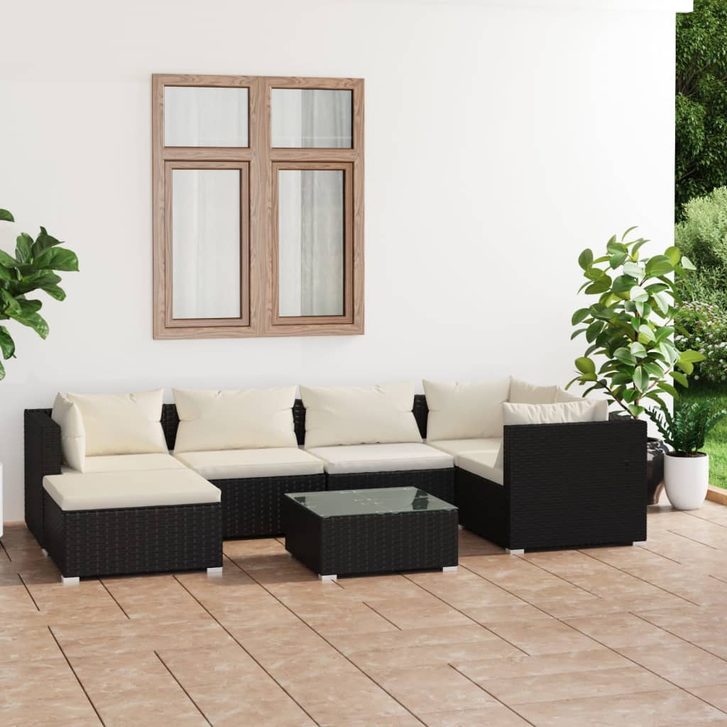 8720286985199_m_en_hd_1 vidaXL 7 Piece Garden Lounge Set with Cushions Poly Rattan Black - Image 1