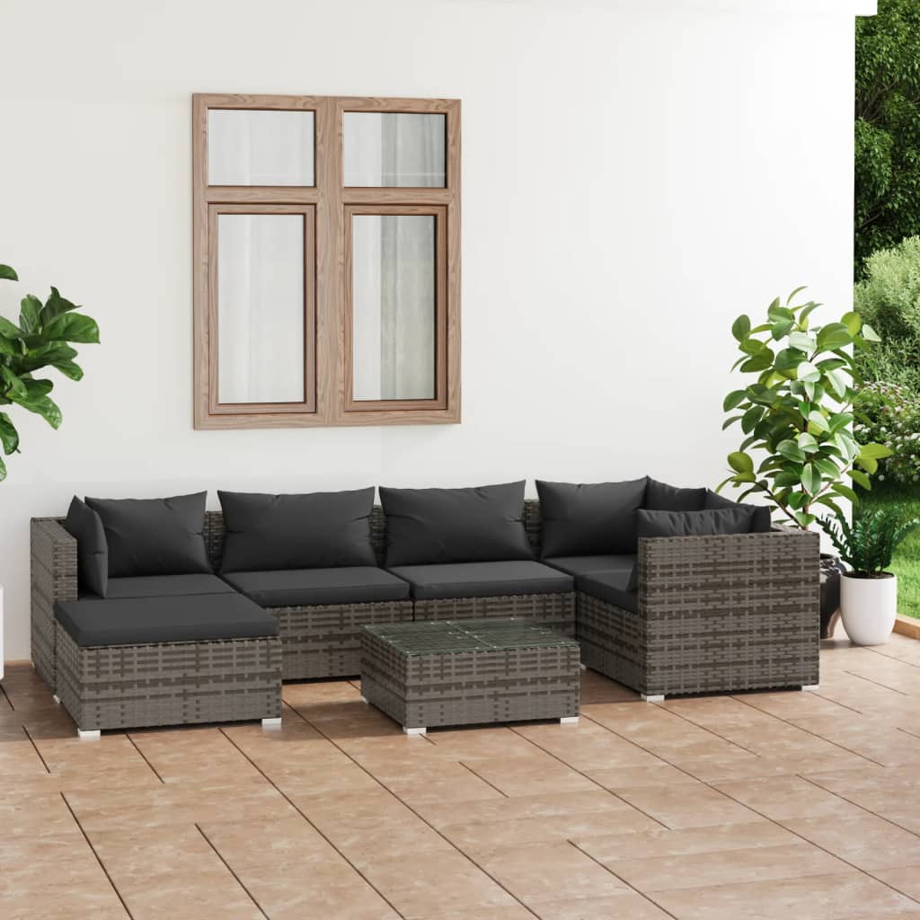 8720286985250_m_en_hd_1 vidaXL 7 Piece Garden Lounge Set with Cushions Poly Rattan Grey - Image 1