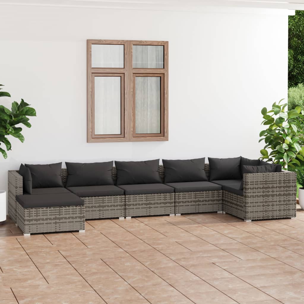 8720286985335_m_en_hd_1 vidaXL 7 Piece Garden Lounge Set with Cushions Poly Rattan Grey - Image 1