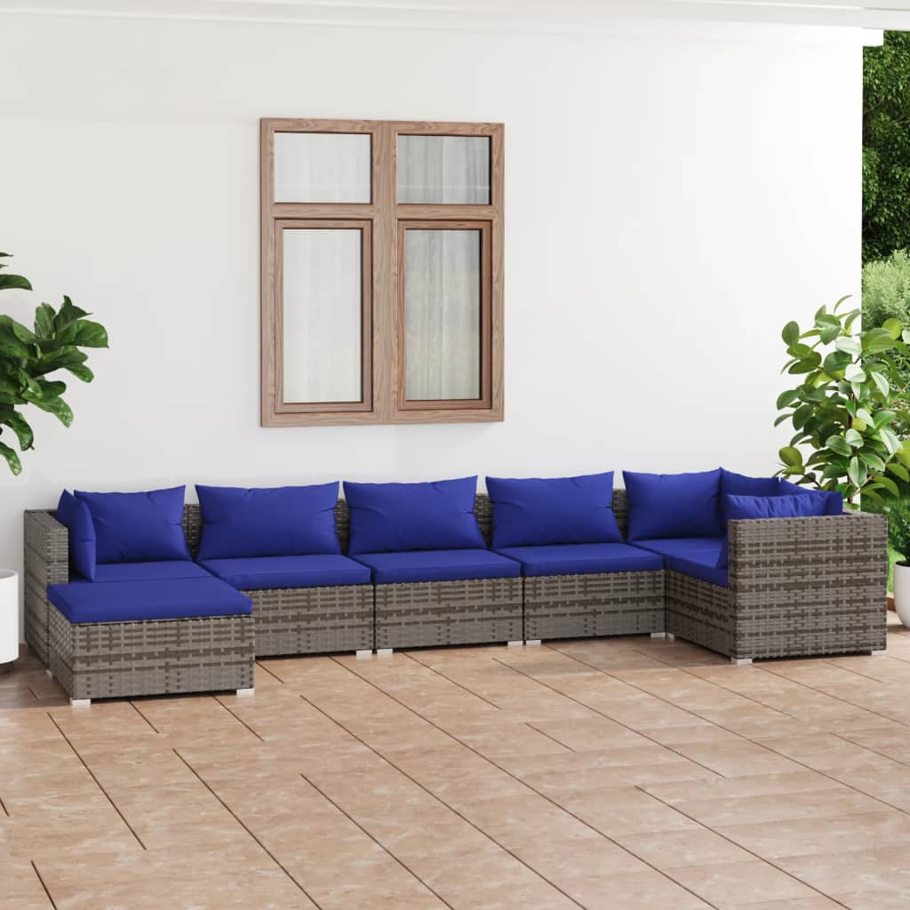 8720286985342_m_en_hd_1 vidaXL 7 Piece Garden Lounge Set with Cushions Poly Rattan Grey - Image 1