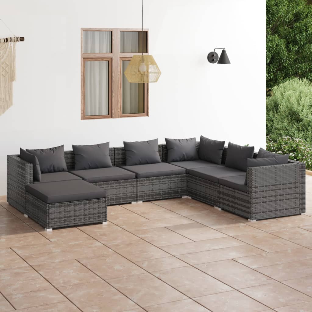 8720286985410_m_en_hd_1 vidaXL 7 Piece Garden Lounge Set with Cushions Poly Rattan Grey - Image 1
