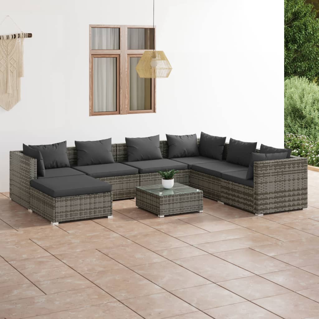 8720286985571_m_en_hd_1 vidaXL 8 Piece Garden Lounge Set with Cushions Poly Rattan Grey - Image 1