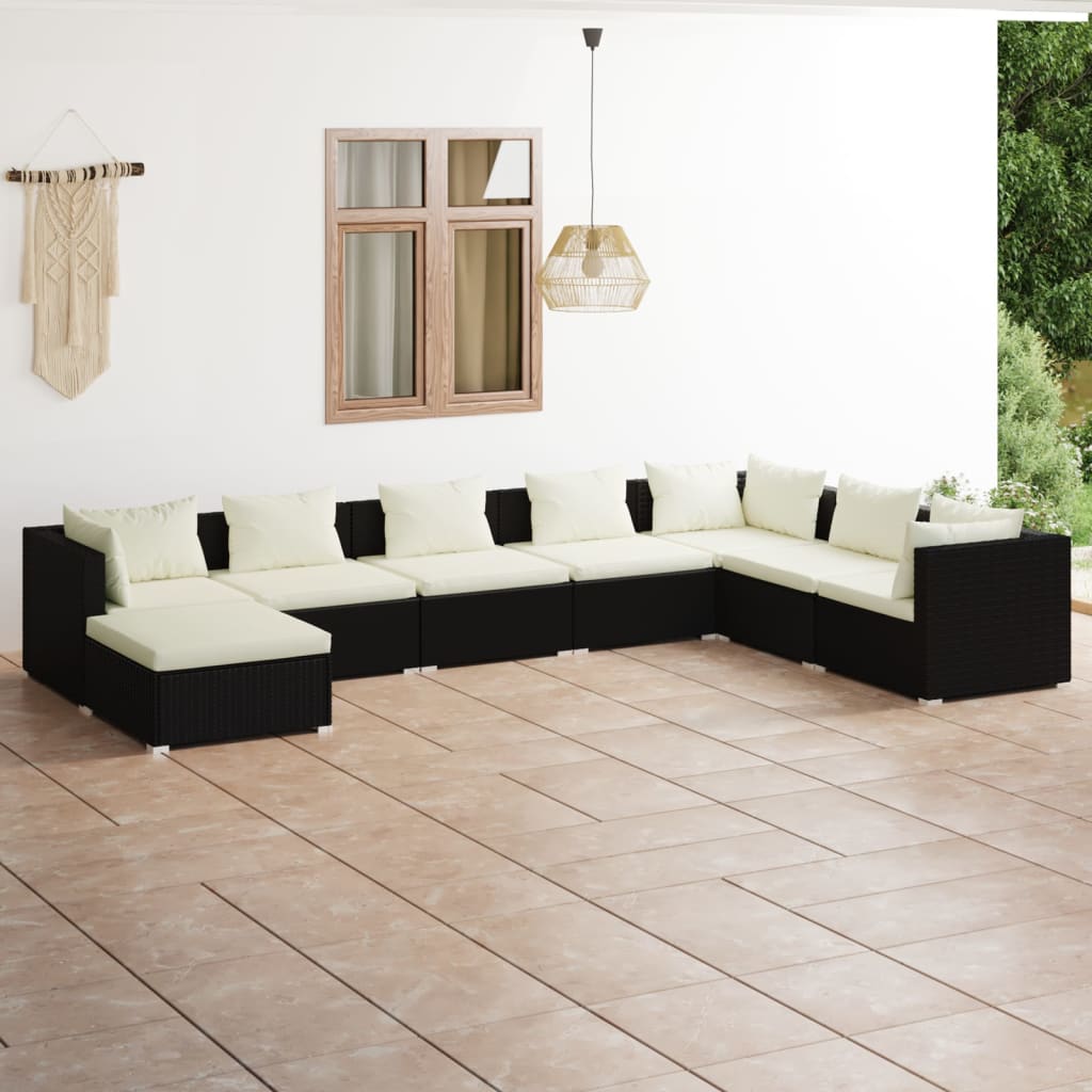 8720286985595_m_en_hd_1 vidaXL 8 Piece Garden Lounge Set with Cushions Poly Rattan Black - Image 1