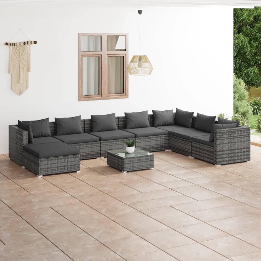 8720286985731_m_en_hd_1 vidaXL 9 Piece Garden Lounge Set with Cushions Poly Rattan Grey - Image 1