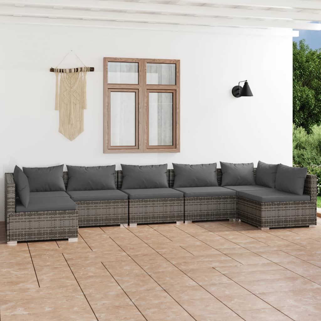 8720286985977_m_en_hd_1 vidaXL 7 Piece Garden Lounge Set with Cushions Poly Rattan Grey - Image 1
