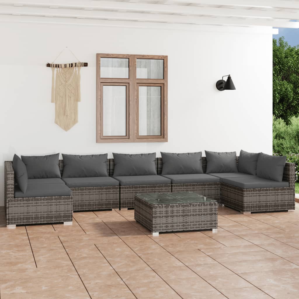8720286986059_m_en_hd_1 vidaXL 8 Piece Garden Lounge Set with Cushions Poly Rattan Grey - Image 1