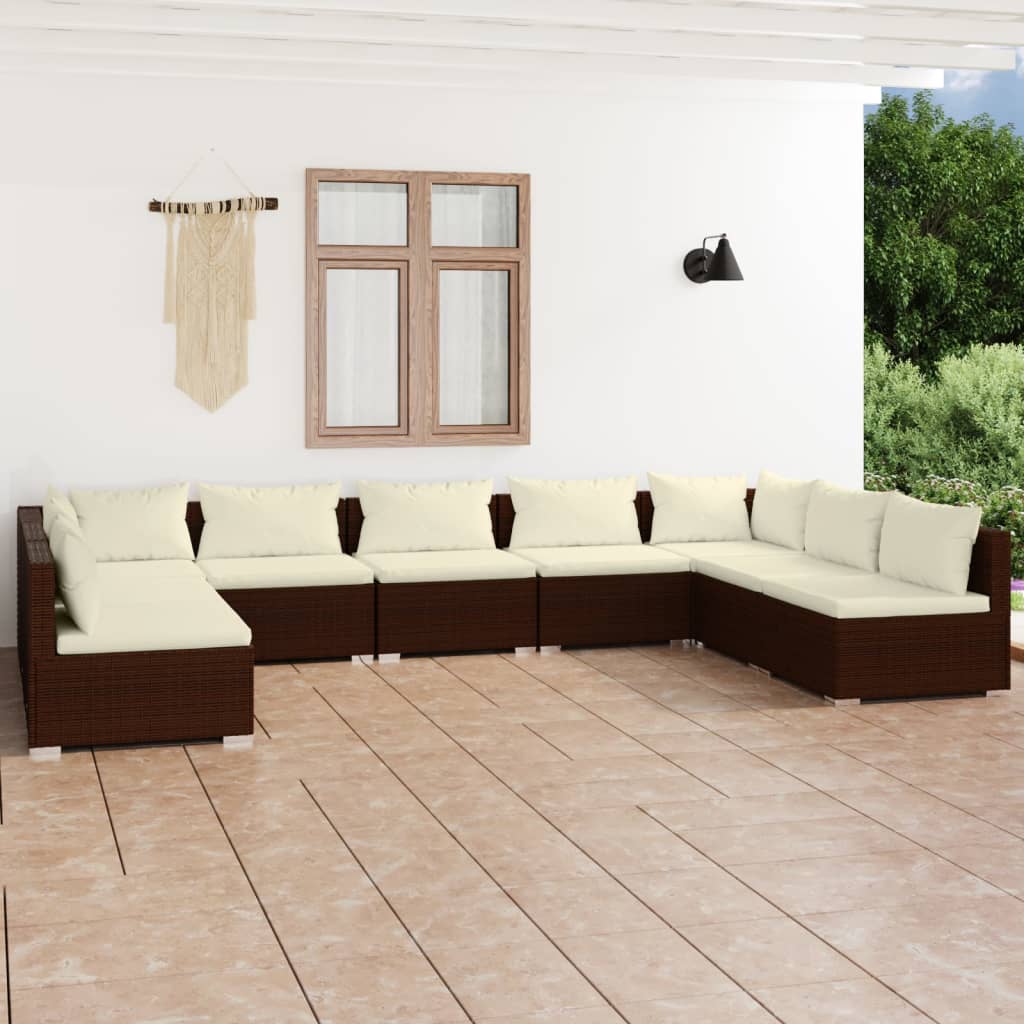 8720286986103_m_en_hd_1 vidaXL 9 Piece Garden Lounge Set with Cushions Poly Rattan Brown - Image 1