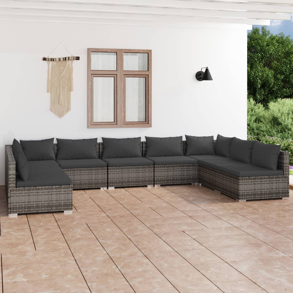 vidaXL 9 Piece Garden Lounge Set with Cushions Poly Rattan Grey