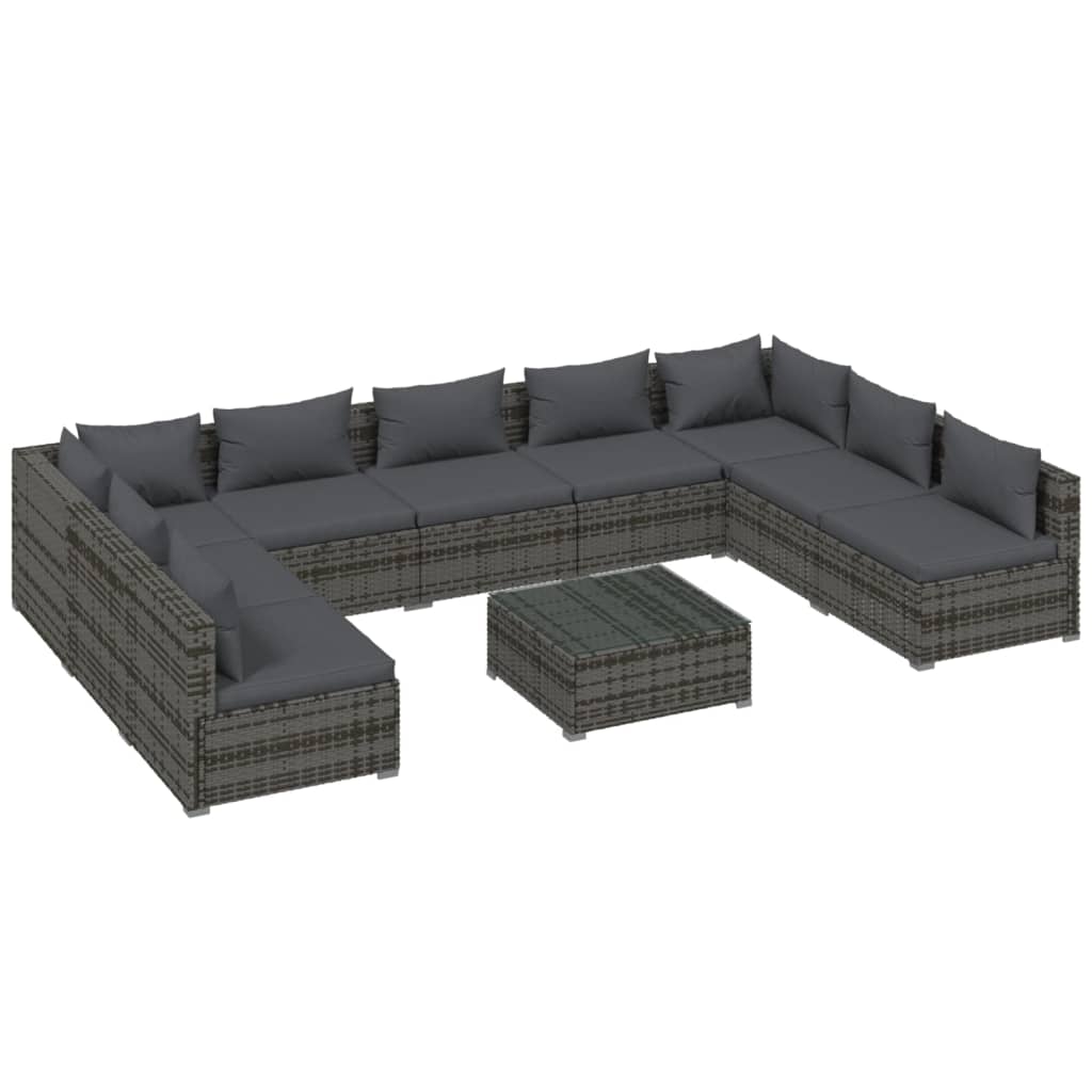 8720286986219_a_en_hd_1 vidaXL 10 Piece Garden Lounge Set with Cushions Poly Rattan Grey - Image 2