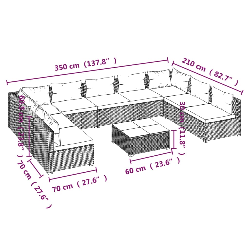 8720286986219_g_en_hd_7 vidaXL 10 Piece Garden Lounge Set with Cushions Poly Rattan Grey - Image 9
