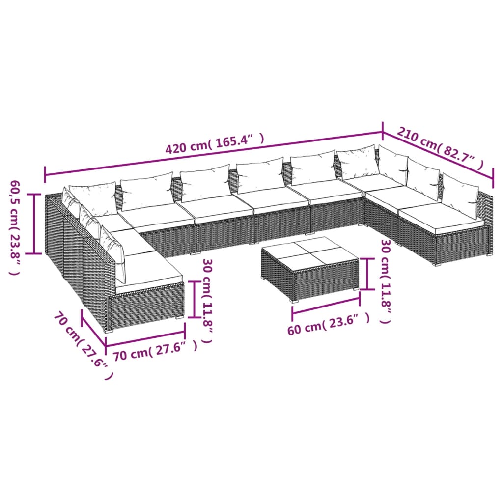 8720286986349_g_en_hd_7 vidaXL 11 Piece Garden Lounge Set with Cushions Poly Rattan Brown - Image 9
