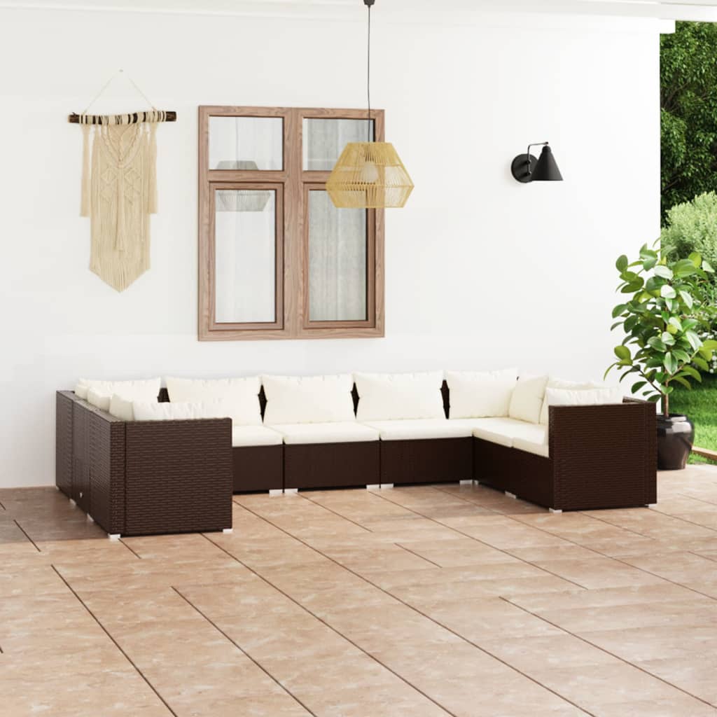 8720286986745_m_en_hd_1 vidaXL 9 Piece Garden Lounge Set with Cushions Poly Rattan Brown - Image 1