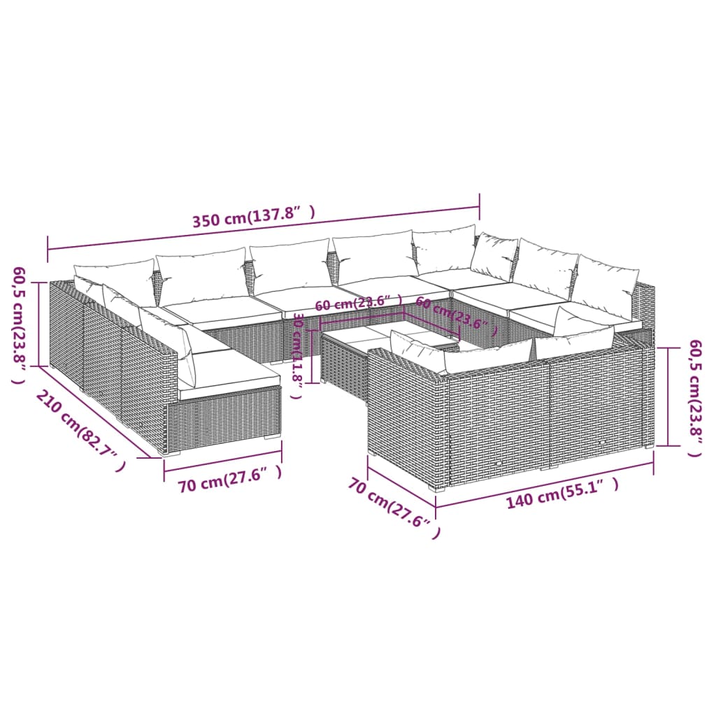 8720286987865_g_en_hd_7 vidaXL 12 Piece Garden Lounge Set with Cushions Brown Poly Rattan - Image 9