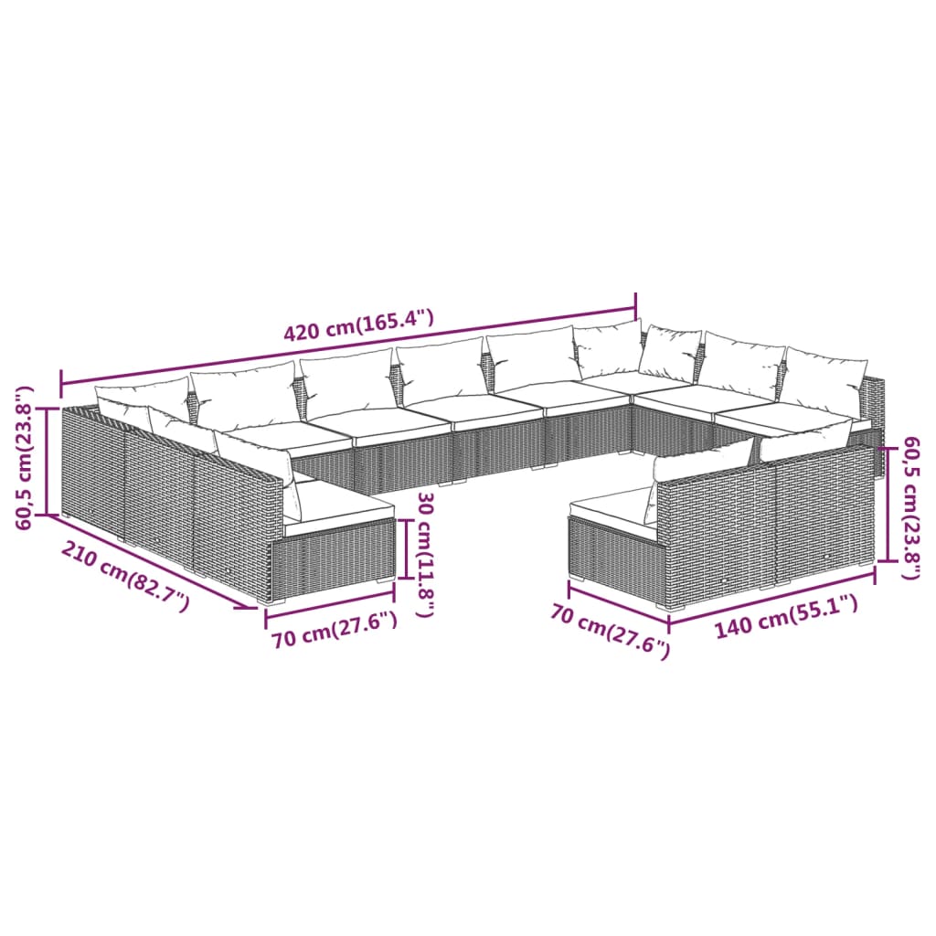 8720286988428_g_en_hd_5 vidaXL 12 Piece Garden Lounge Set with Cushions Brown Poly Rattan - Image 7