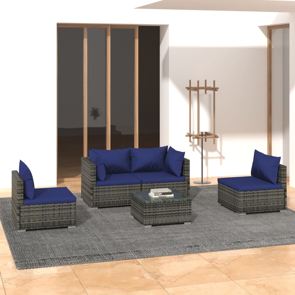 8720286988862_m_en_hd_1 vidaXL 5 Piece Garden Lounge Set with Cushions Poly Rattan Grey - Image 1