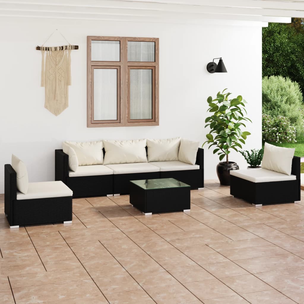 8720286988954_m_en_hd_1 vidaXL 6 Piece Garden Lounge Set with Cushions Poly Rattan Black - Image 1