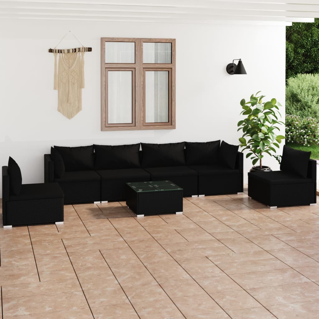 8720286989203_m_en_hd_1 vidaXL 7 Piece Garden Lounge Set with Cushions Poly Rattan Black - Image 1