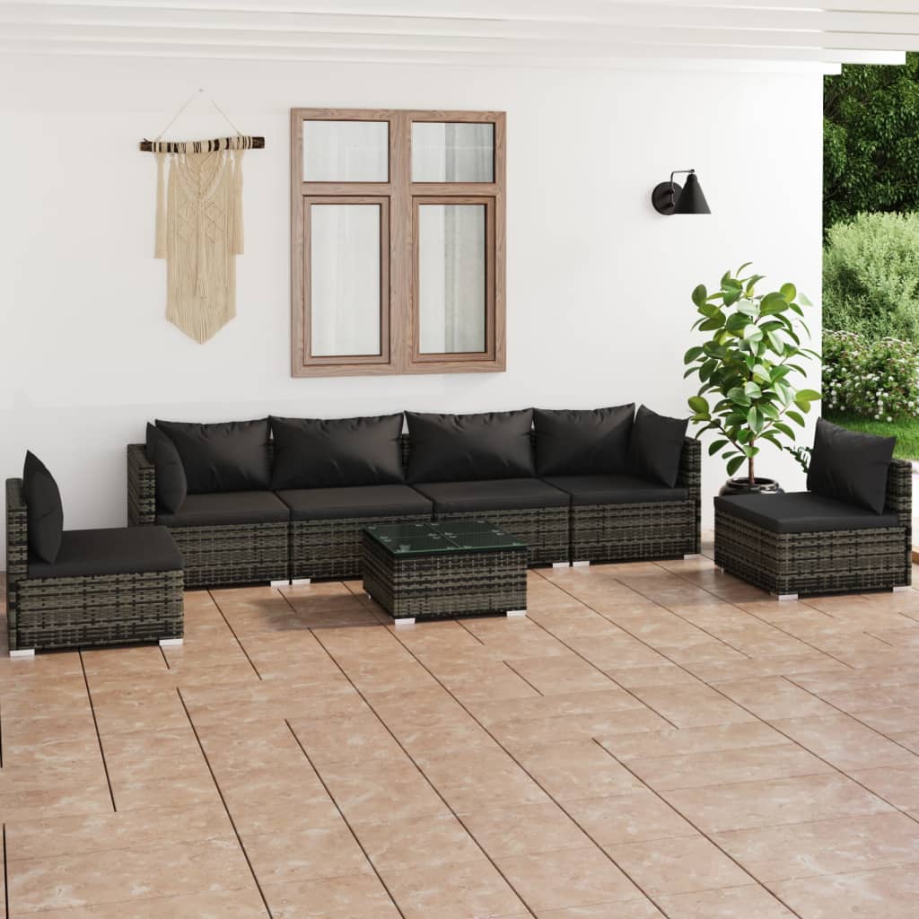 8720286989258_m_en_hd_1 vidaXL 7 Piece Garden Lounge Set with Cushions Poly Rattan Grey - Image 1