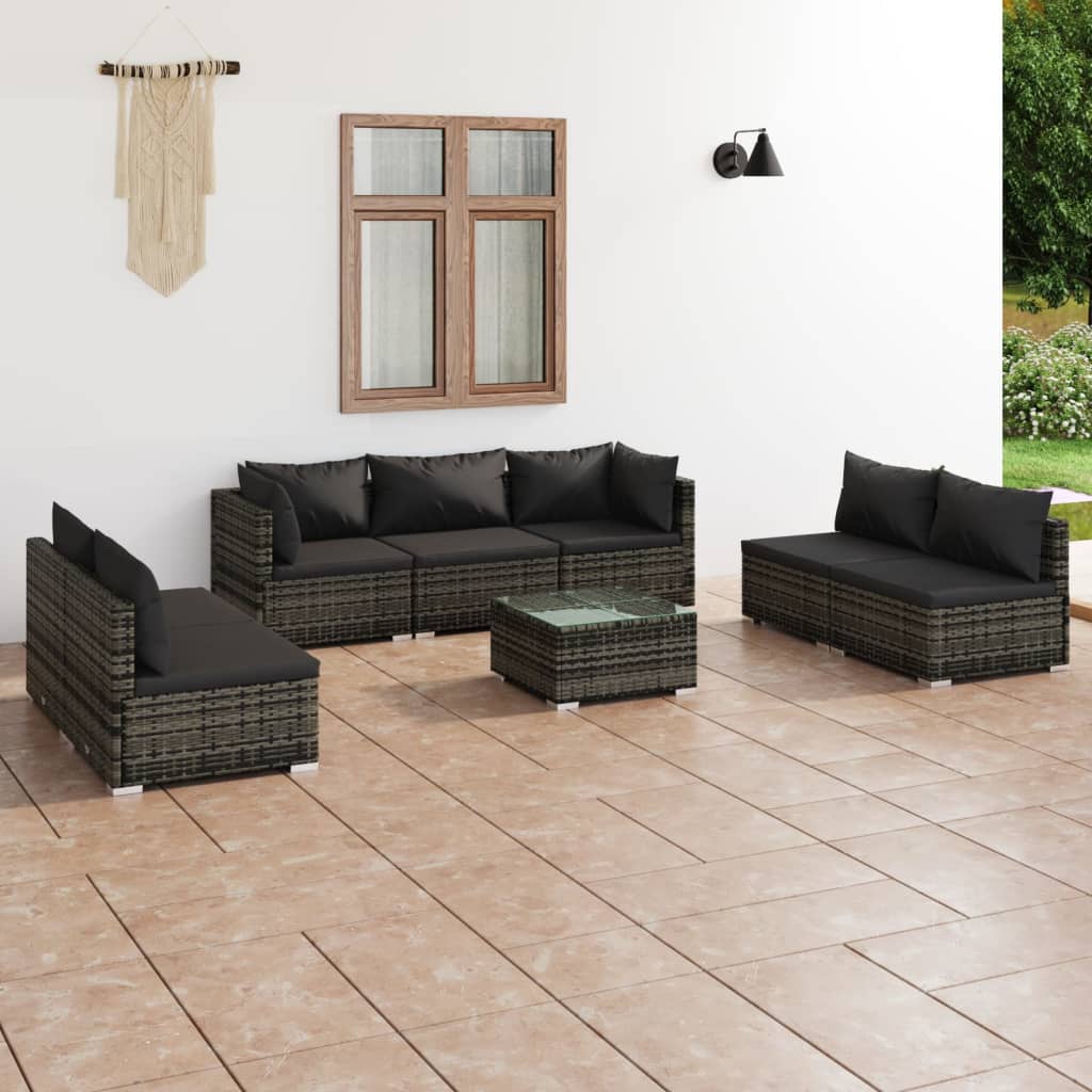 8720286989494_m_en_hd_1 vidaXL 8 Piece Garden Lounge Set with Cushions Poly Rattan Grey - Image 1