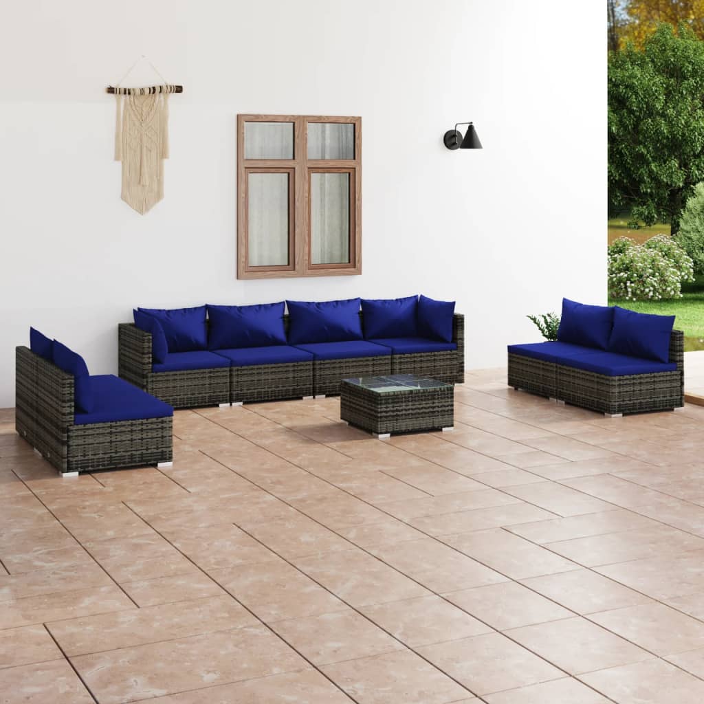 8720286989661_m_en_hd_1 vidaXL 9 Piece Garden Lounge Set with Cushions Poly Rattan Grey - Image 1