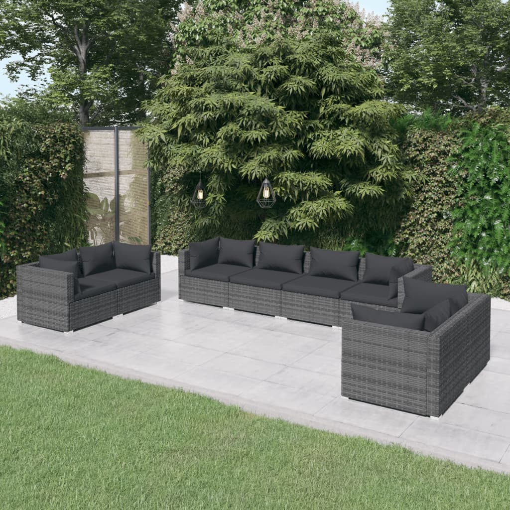 8720286989890_m_en_hd_1 vidaXL 8 Piece Garden Lounge Set with Cushions Poly Rattan Grey - Image 1