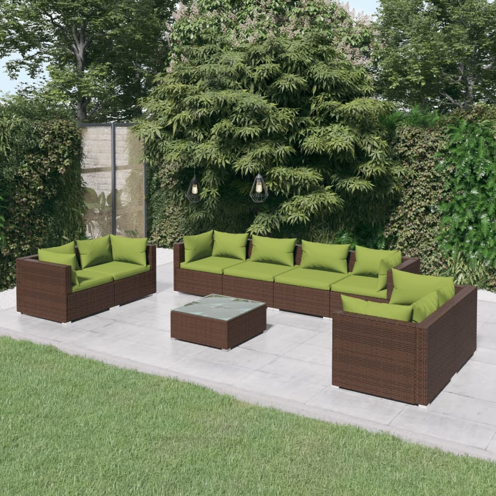 8720286989968_m_en_hd_1 vidaXL 9 Piece Garden Lounge Set with Cushions Poly Rattan Brown - Image 1