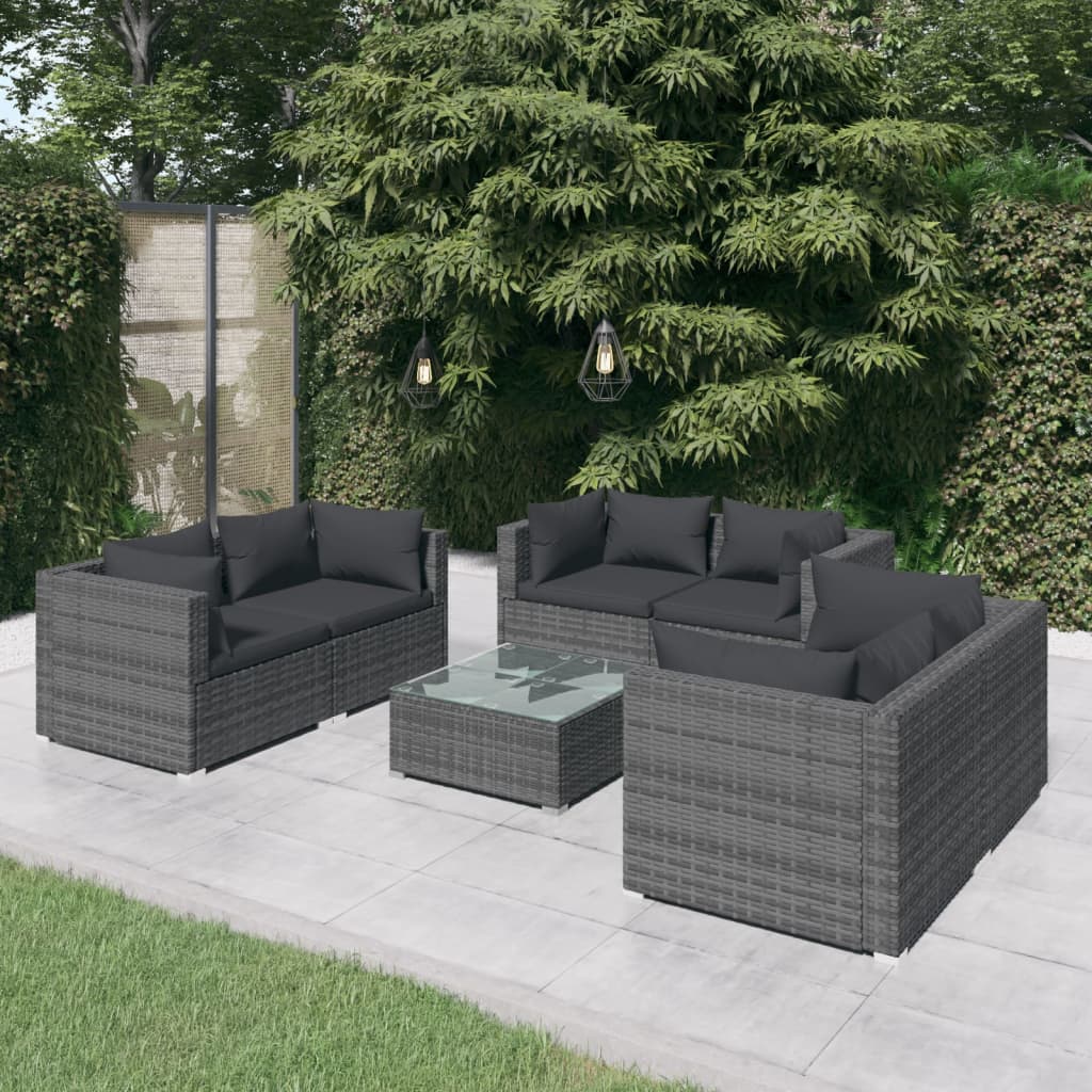 8720286990131_m_en_hd_1 vidaXL 7 Piece Garden Lounge Set with Cushions Poly Rattan Grey - Image 1