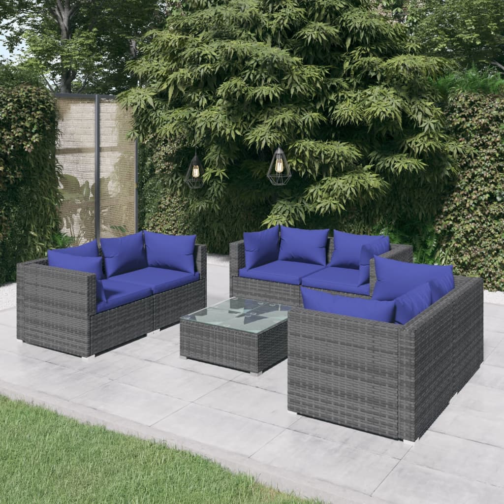 8720286990148_m_en_hd_1 vidaXL 7 Piece Garden Lounge Set with Cushions Poly Rattan Grey - Image 1