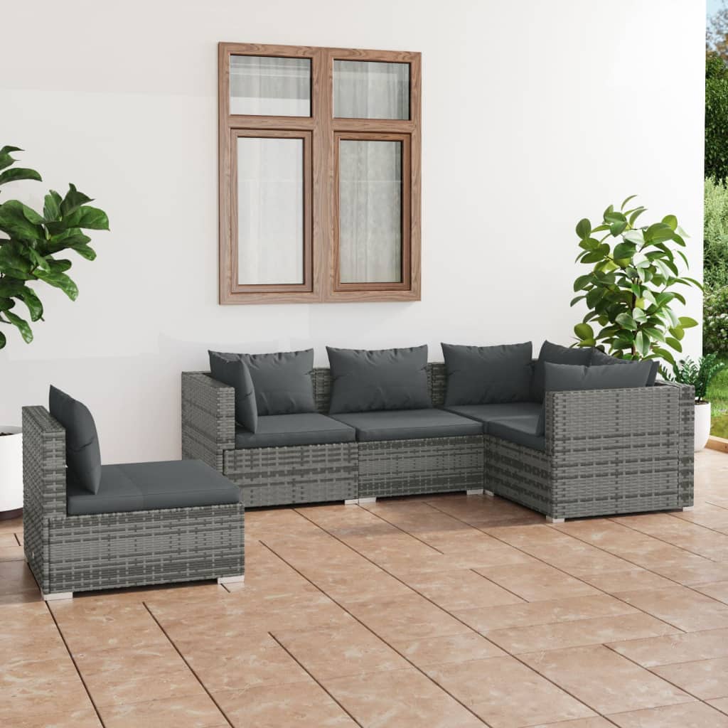 8720286990216_m_en_hd_1 vidaXL 5 Piece Garden Lounge Set with Cushions Poly Rattan Grey - Image 1