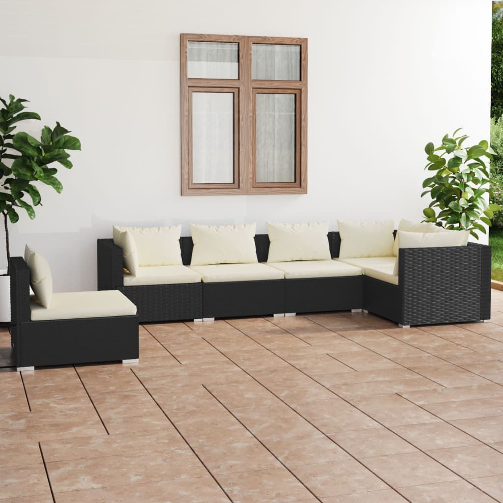 8720286990230_m_en_hd_1 vidaXL 6 Piece Garden Lounge Set with Cushions Poly Rattan Black - Image 1