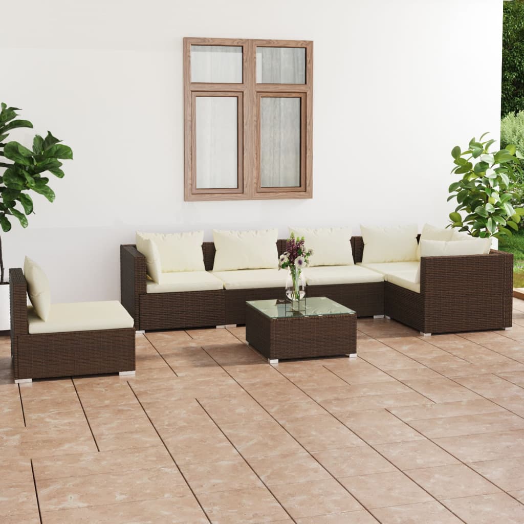 8720286990346_m_en_hd_1 vidaXL 7 Piece Garden Lounge Set with Cushions Poly Rattan Brown - Image 1