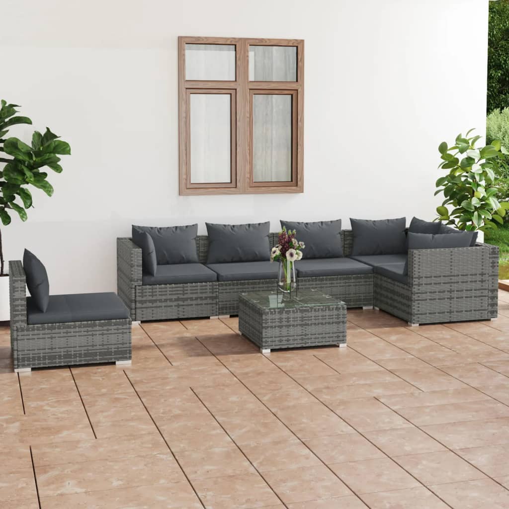 8720286990377_m_en_hd_1 vidaXL 7 Piece Garden Lounge Set with Cushions Poly Rattan Grey - Image 1