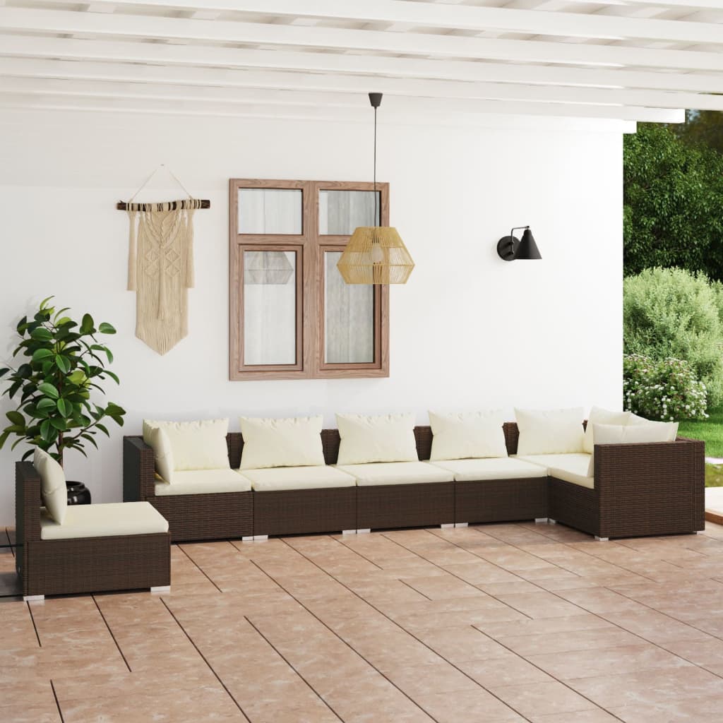 vidaXL 7 Piece Garden Lounge Set with Cushions Poly Rattan Brown