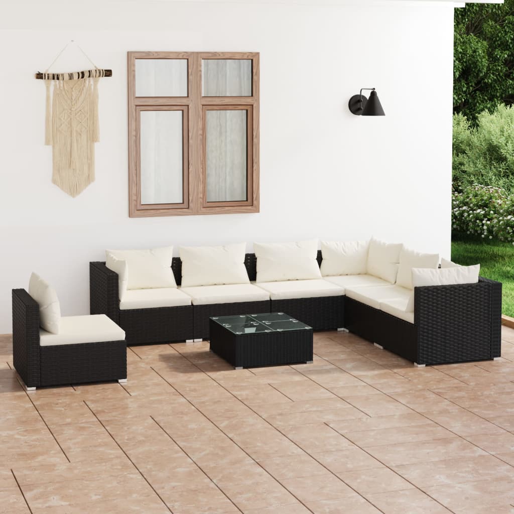 vidaXL 8 Piece Garden Lounge Set with Cushions Poly Rattan Black