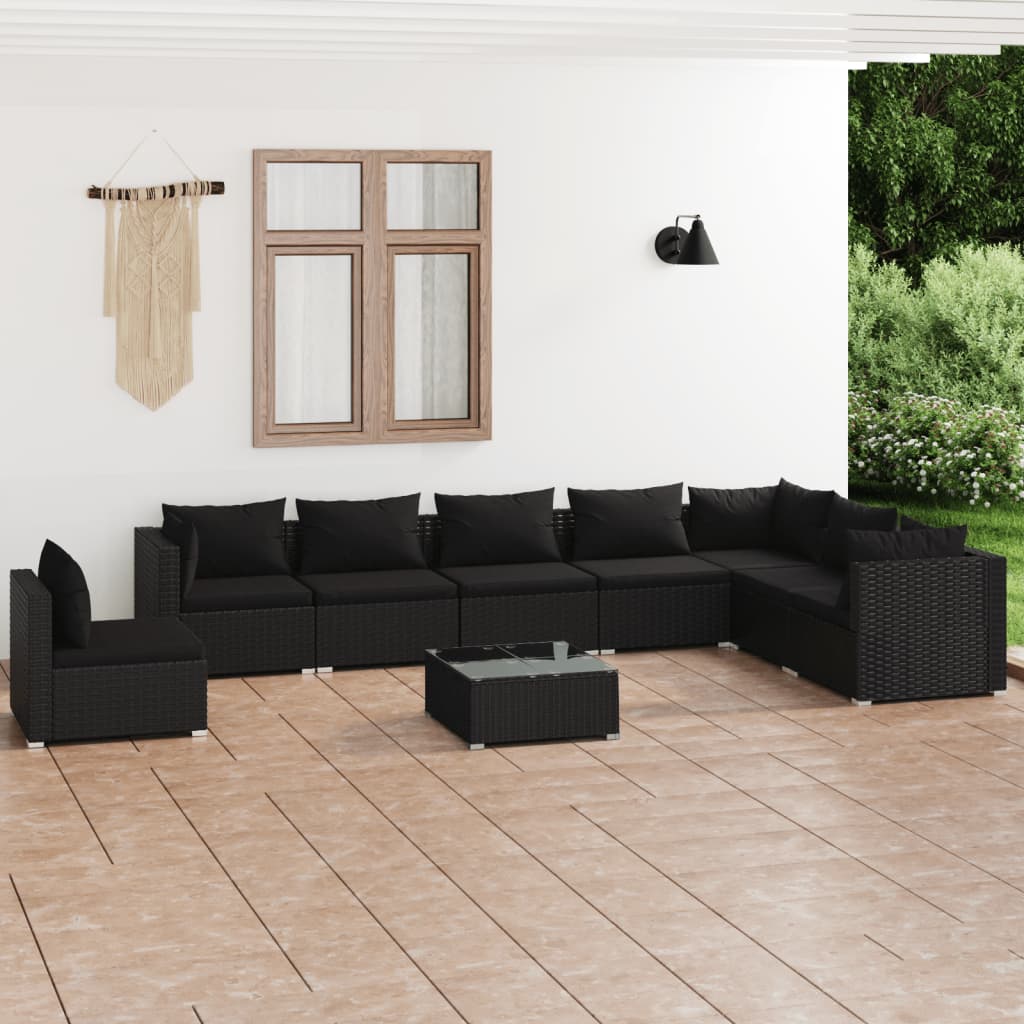 8720286990803_m_en_hd_1 vidaXL 9 Piece Garden Lounge Set with Cushions Poly Rattan Black - Image 1