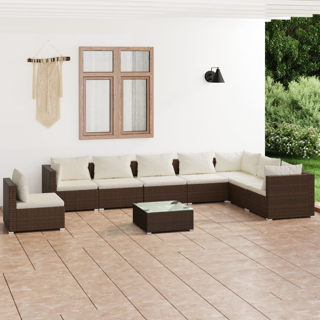 8720286990827_m_en_hd_1 vidaXL 9 Piece Garden Lounge Set with Cushions Poly Rattan Brown - Image 1