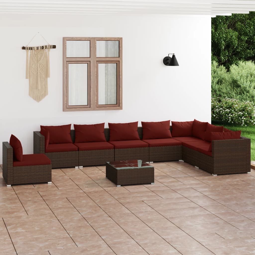 8720286990834_m_en_hd_1 vidaXL 9 Piece Garden Lounge Set with Cushions Poly Rattan Brown - Image 1