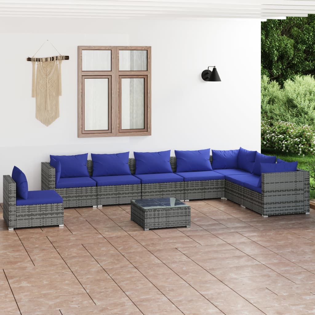 8720286990865_m_en_hd_1 vidaXL 9 Piece Garden Lounge Set with Cushions Poly Rattan Grey - Image 1