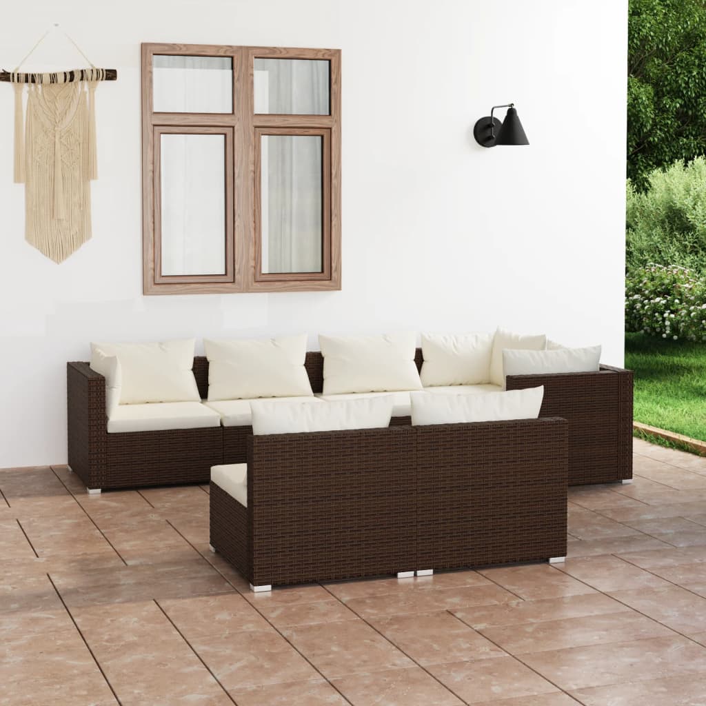 vidaXL 7 Piece Garden Lounge Set with Cushions Brown Poly Rattan