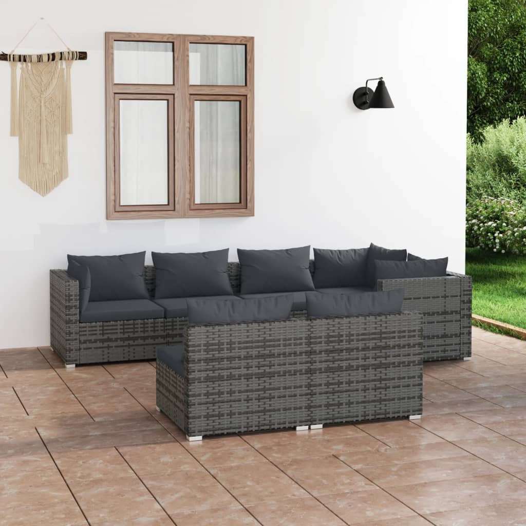 vidaXL 7 Piece Garden Lounge Set with Cushions Grey Poly Rattan